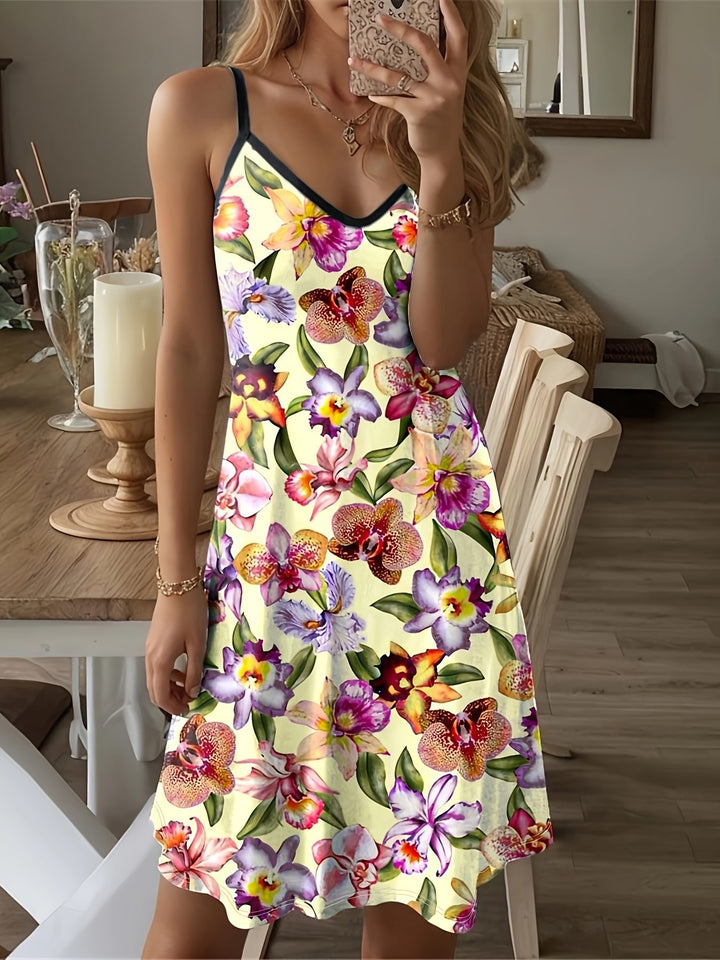 Floral summer dress for ladies with spaghetti straps and A-line Lune London