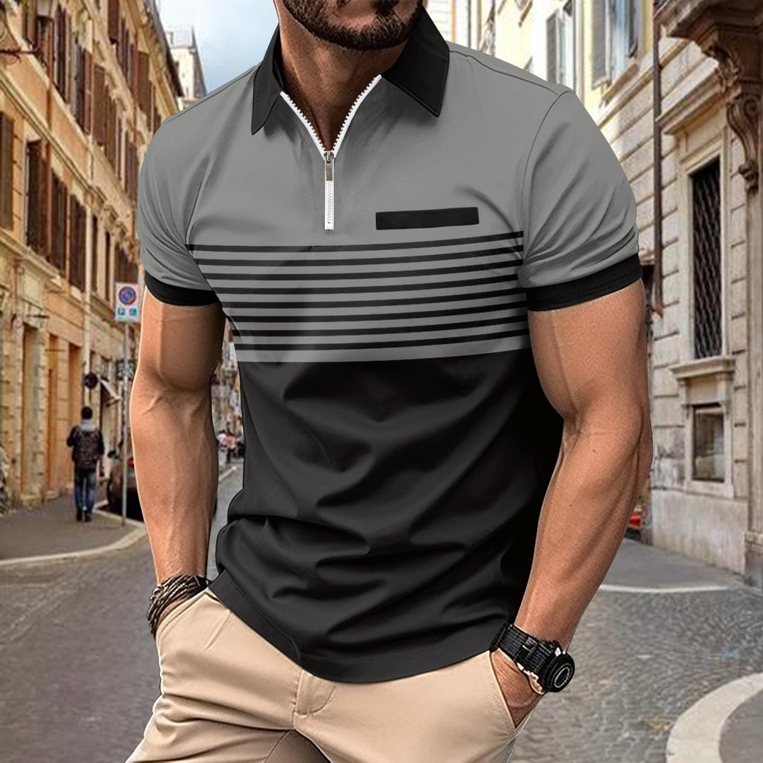 Men's Polo Shirt Zip with Contrast Stripes Modern Lune London