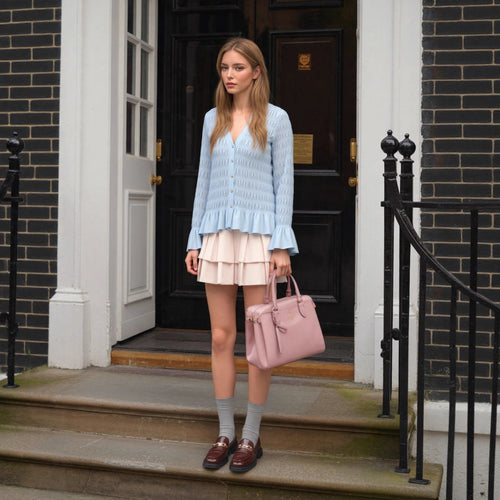 Ladies lightweight and elegant cardigan with ruffled hem Lune London
