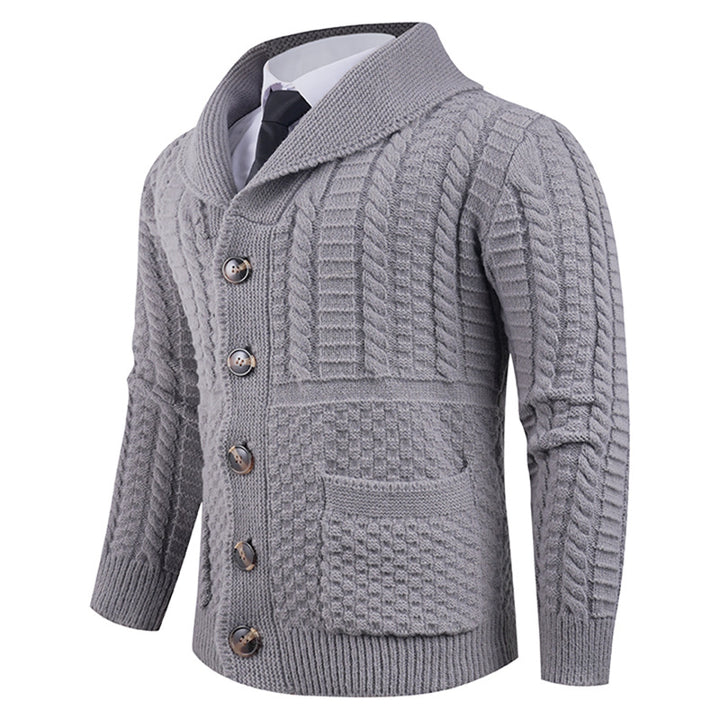 Men's knitted jacket with a modern shawl collar and practical buttons Lune London