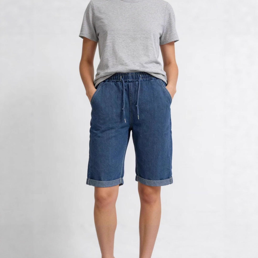 Women's denim shorts with elastic waistband and practical pockets Lune London