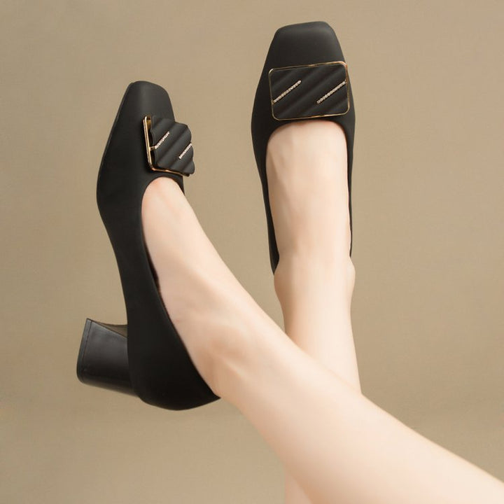 Elegant ladies square toe pumps with trendy buckle Lune London