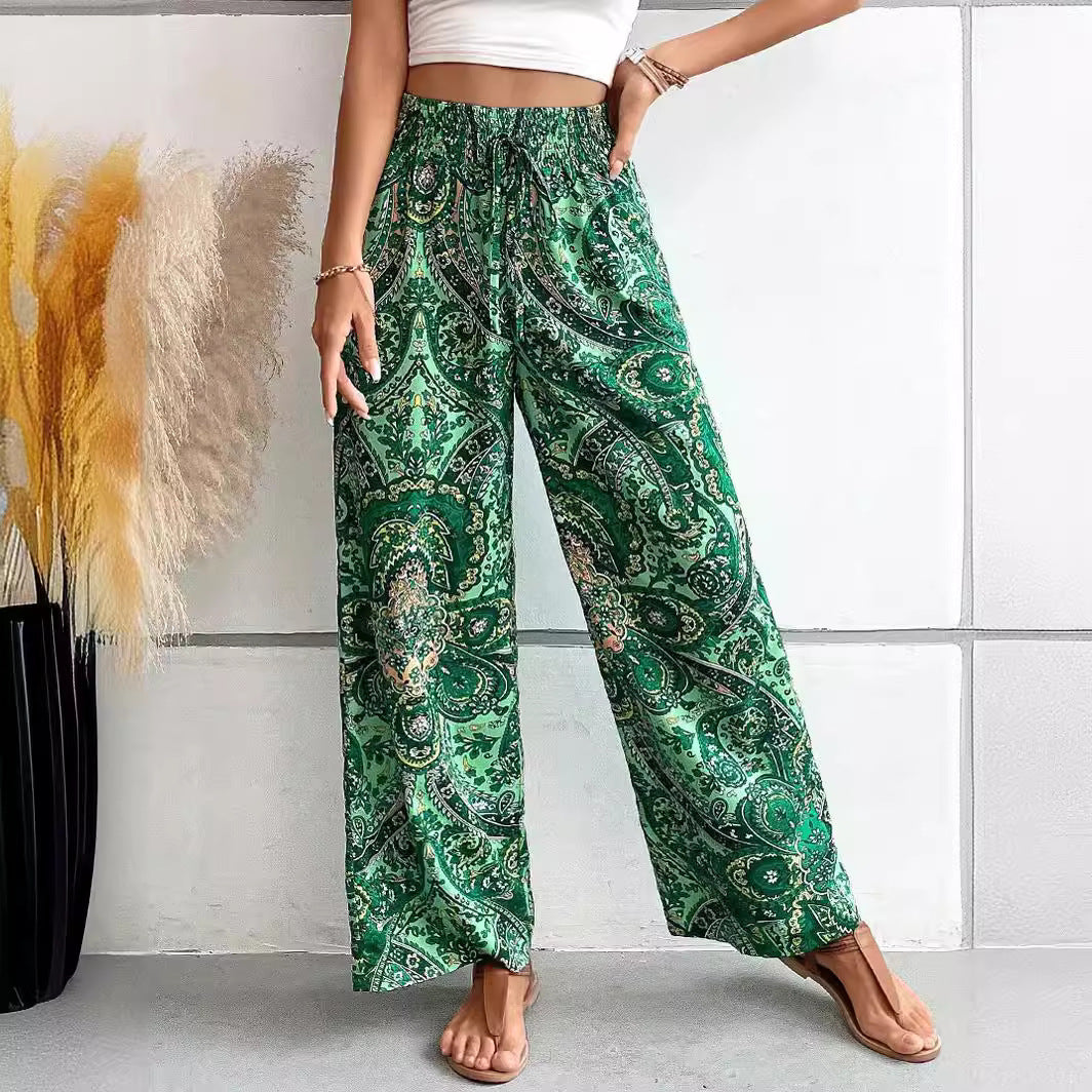 Wide Palazzo Pants for Women with an Elegant Paisley Pattern Lune London