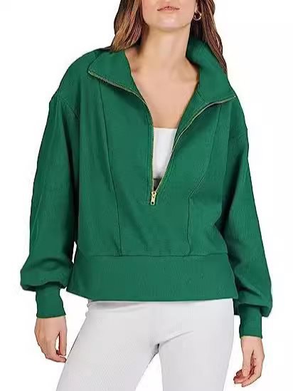 Sporty sweater for women with stand-up collar and half-zip Lune London