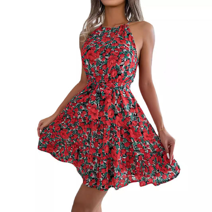 Short dress for women, floral print with high neckline and fitted silhouette Lune London