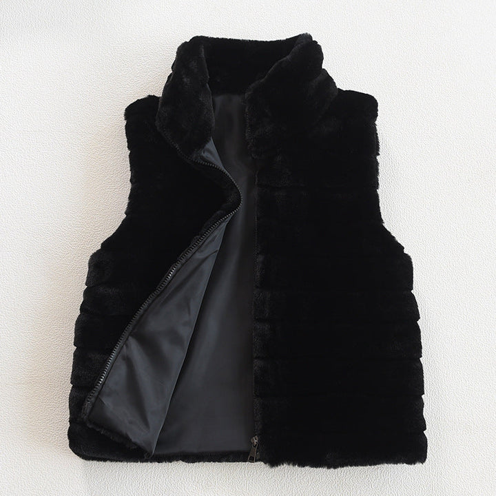 Ladies Stylish Quilted Vest Made Of Faux Fur with High Collar Lune London