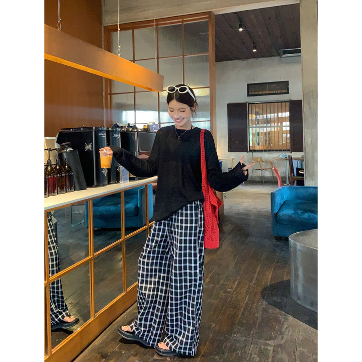 Lune London wide plaid trousers for women