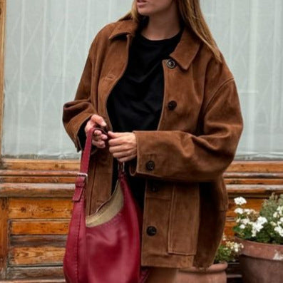 Ladies elegant suede jacket in an oversized style Lune London