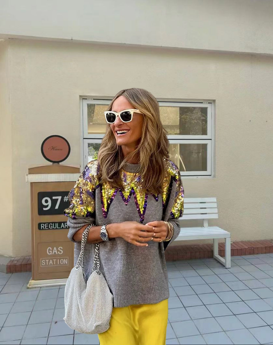 Ladies Glittering Oversized Sweater with Unique Design and Sparkling Details Lune London