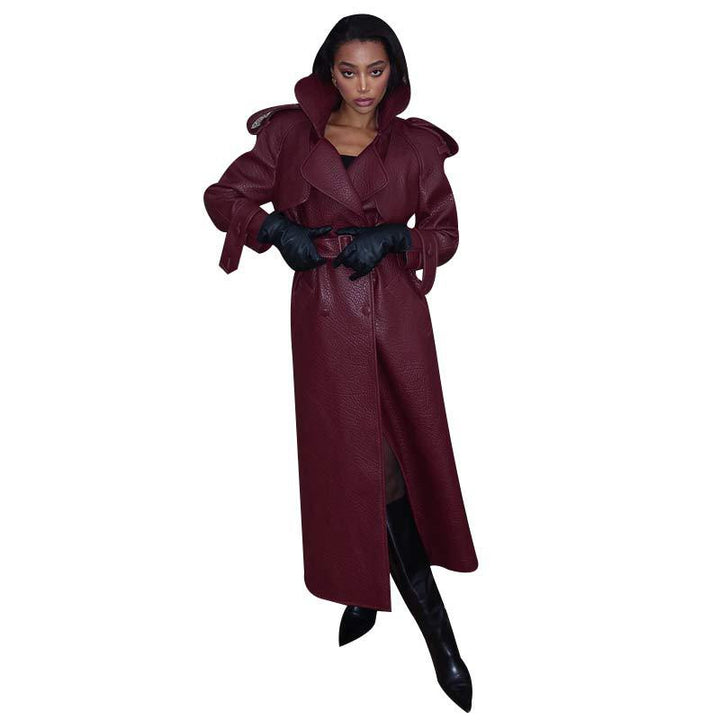 Synthetic leather trench coat for women with top and belt at the waist Lune London