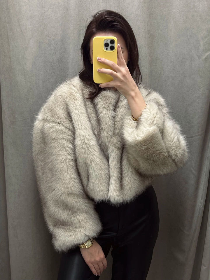 Ladies Cozy Elegant Faux Fur Crop Jacket Lune London