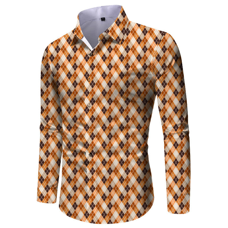 Men's long-sleeve shirt with chic and stylish check pattern
