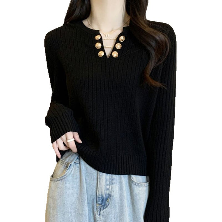 Pull en maille côtelée pour femmes avec boutons décoratifs Chic & Stil