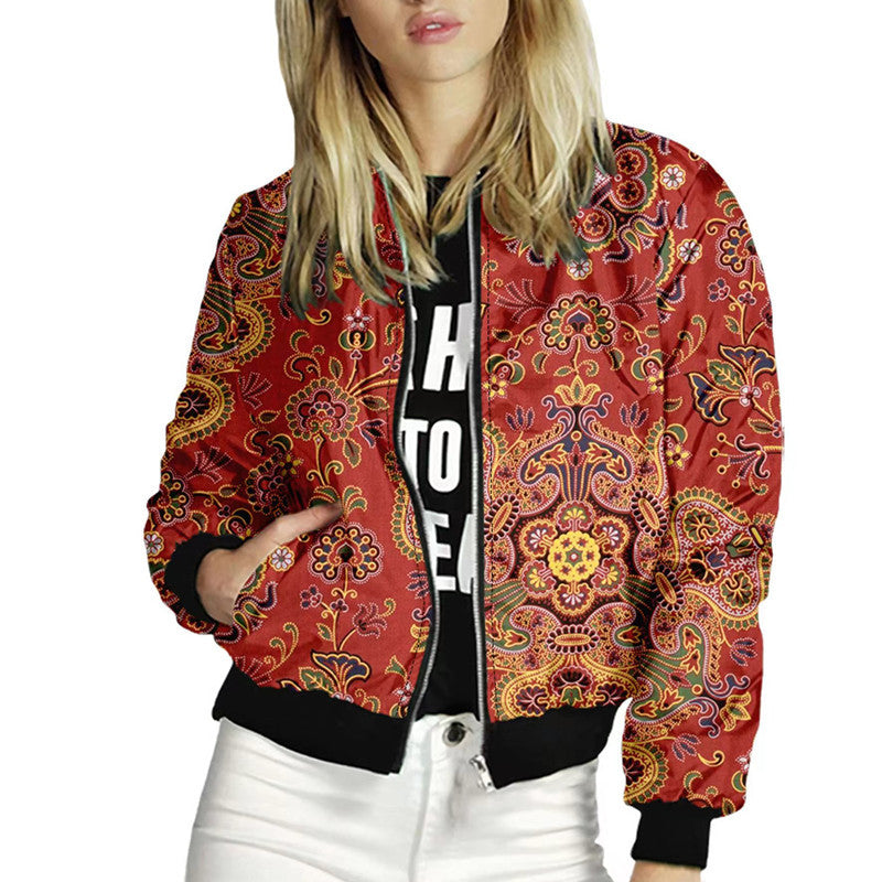 Trendy bomber jacket for ladies with colorful mandala pattern Lune London