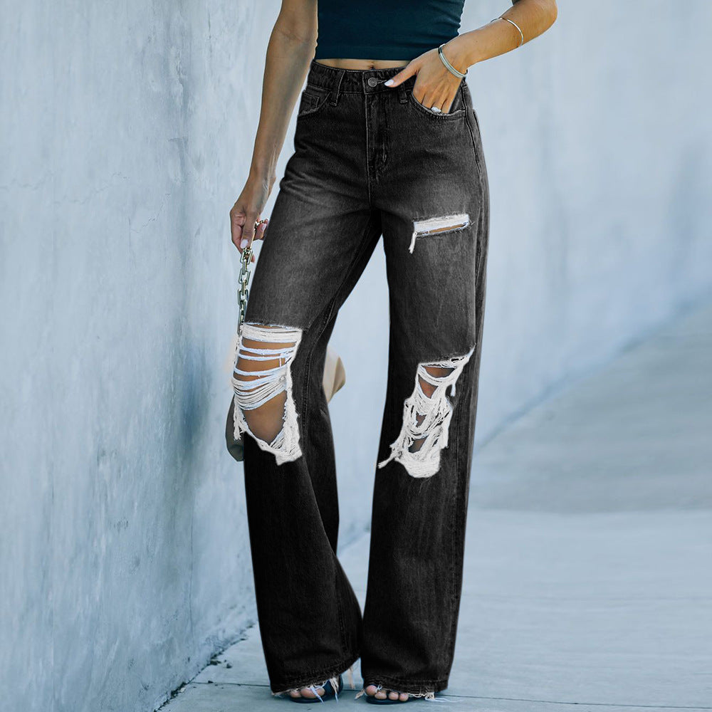 Ripped jeans for women, loose fit, with high pockets and casual cut Lune London
