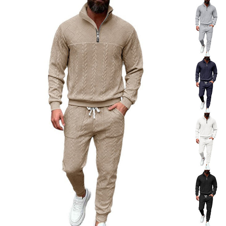 Casual knitted tracksuit for men with a high collar and zipper Lune London