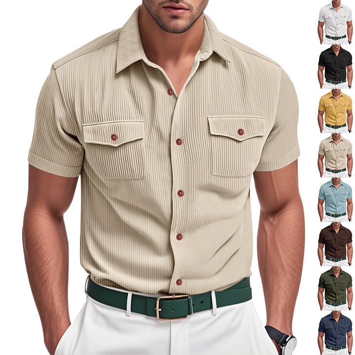 Short striped shirt for men with two practical chest pockets Lune London