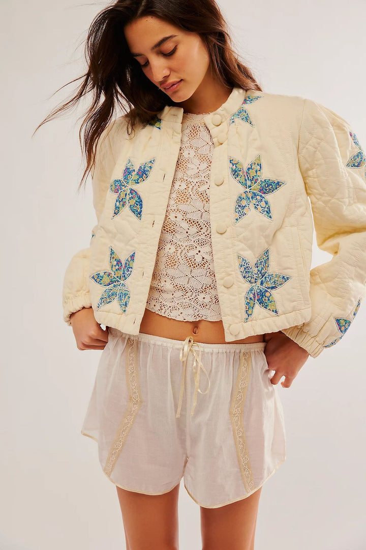 Lady quilted jacket with floral embroidery Lune London