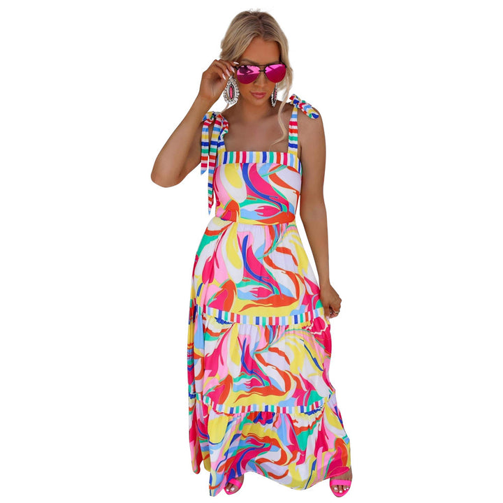 Bohemian maxi dress for women with stacked ruffle details Lune London