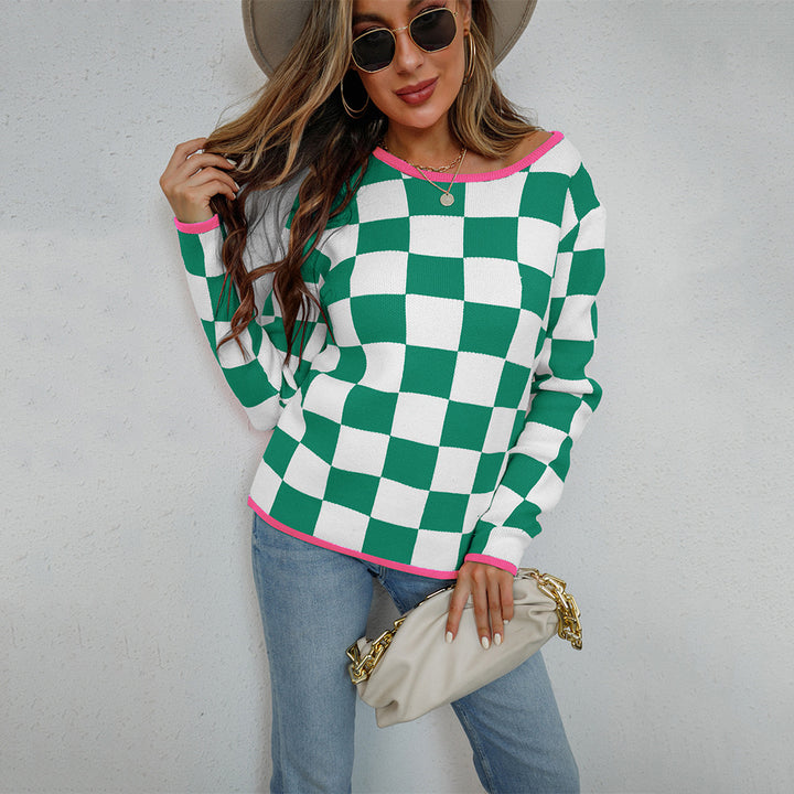 Sweater décontracté pour femmes avec motif à damier Chic & Stil