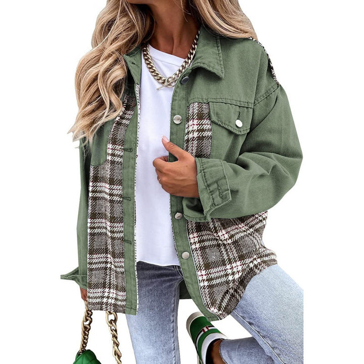 Tartan pattern denim jacket for women with a relaxed fit and modern details Lune London