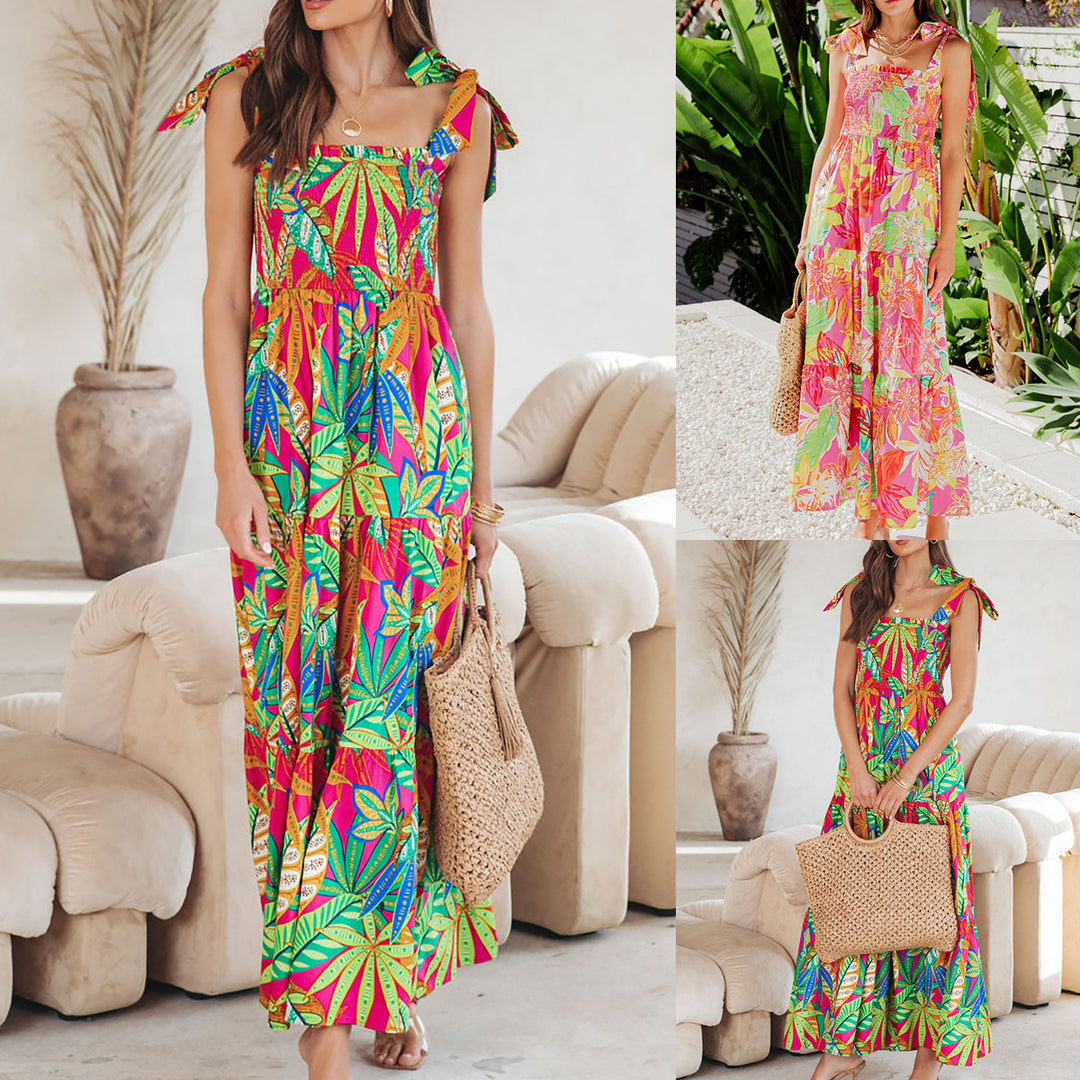Maxi dress for women with tropical leaf print Lune London