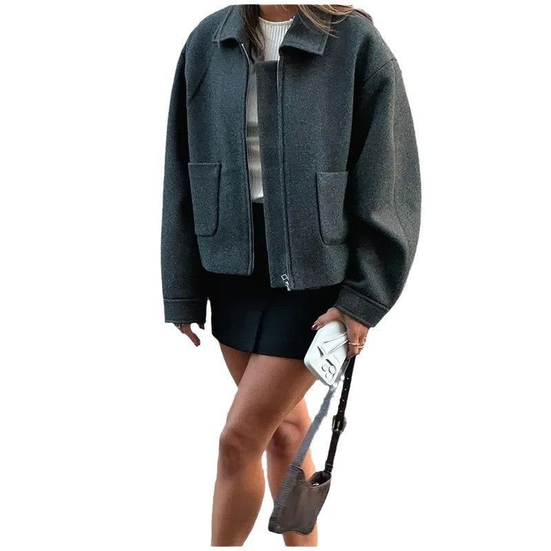 Women Oversized Urban Wool Jacket with Practical Pockets Lune London