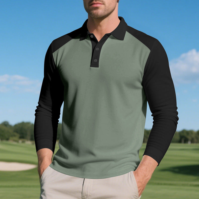 Men's long sleeve polo shirt with contrasting sleeves in breathable cotton blend Lune London