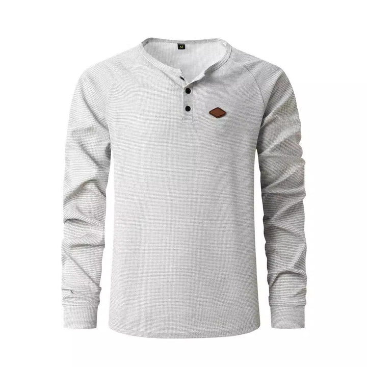 Men's Long Sleeve Henley Shirt with Textured Fabric and Fashionable Button Details Lune London