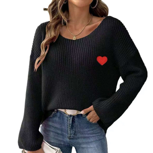 Ladies Casual Knit Sweater with Heart Shaped Application Lune London