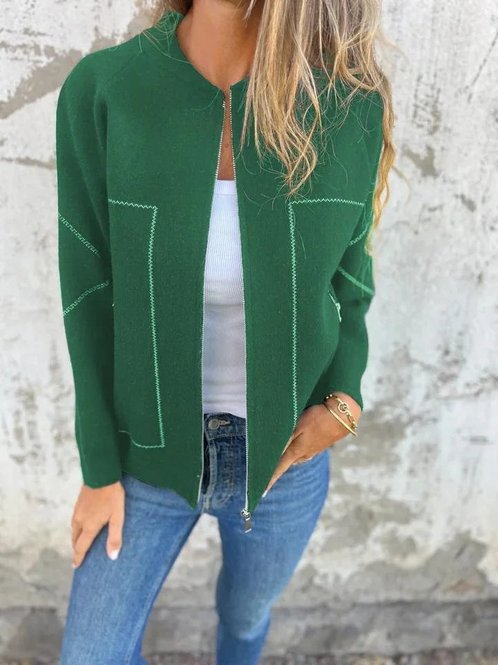 Ladies' knit jacket with stylish zipper details and a fine textured pattern Lune London