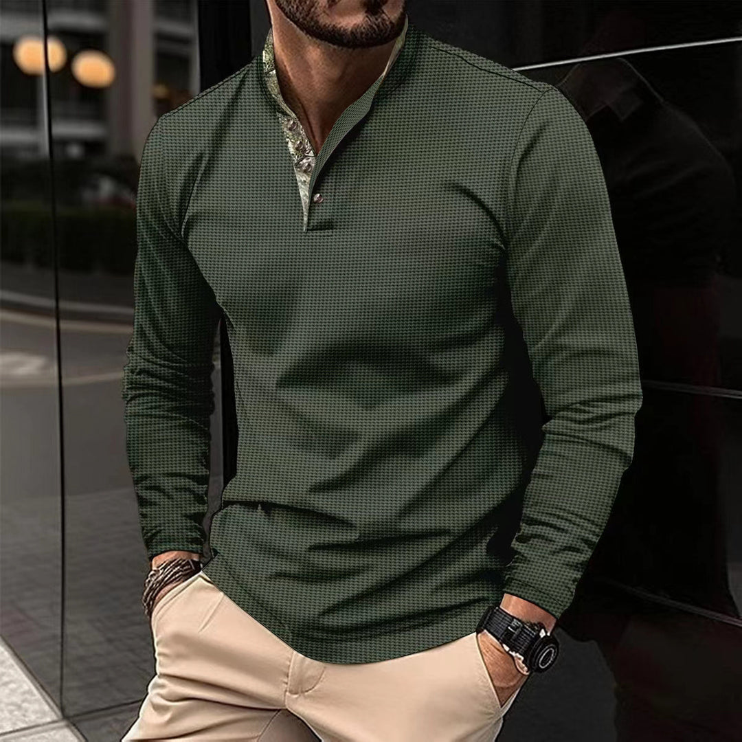 Men's long sleeve shirt with a modern stand collar and a subtle checked pattern Lune London