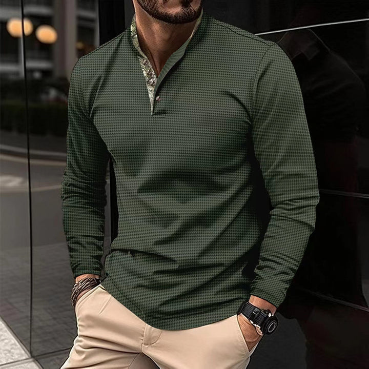 Men's long sleeve shirt with a modern stand collar and a subtle checked pattern Lune London