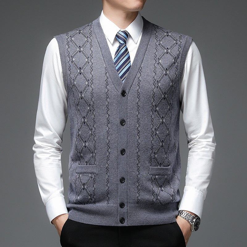 Elegant knitted vest for men with diamond pattern and shawl collar Lune London