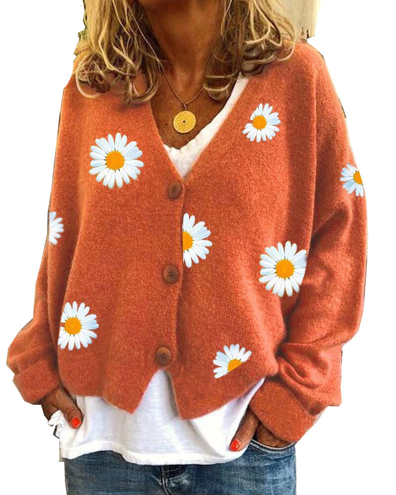 Knitted jacket for women with floral embroidery and V-neck Lune London
