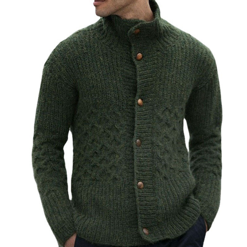 Men's knit jacket with decorative cable pattern and practical high collar Lune London