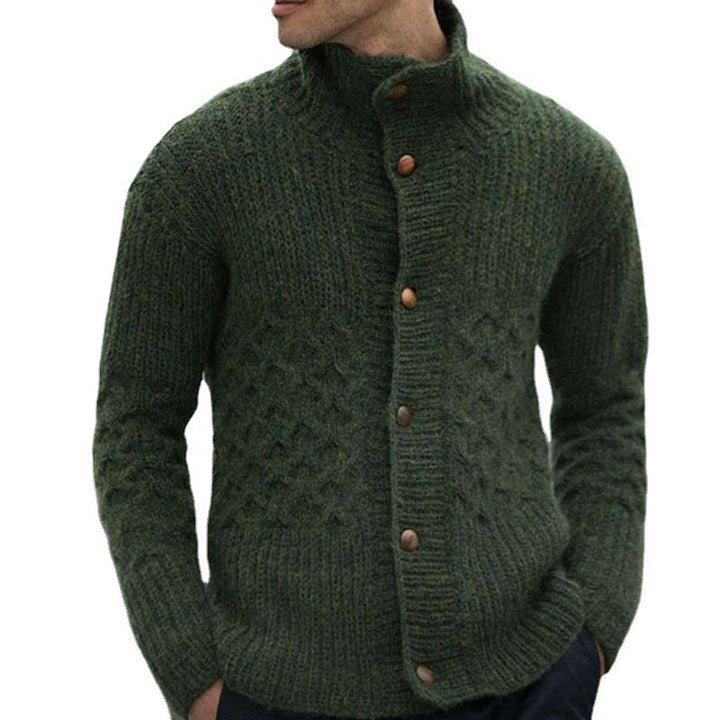 Men's knit jacket with decorative cable pattern and practical high collar Lune London