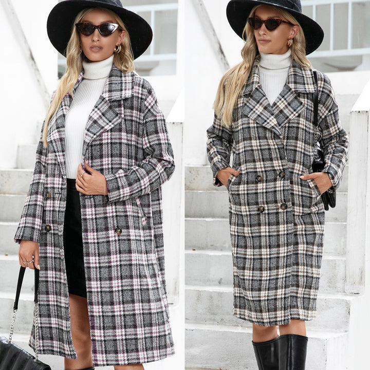 Oversized checked coat for women with elegant double-breasted design Lune London