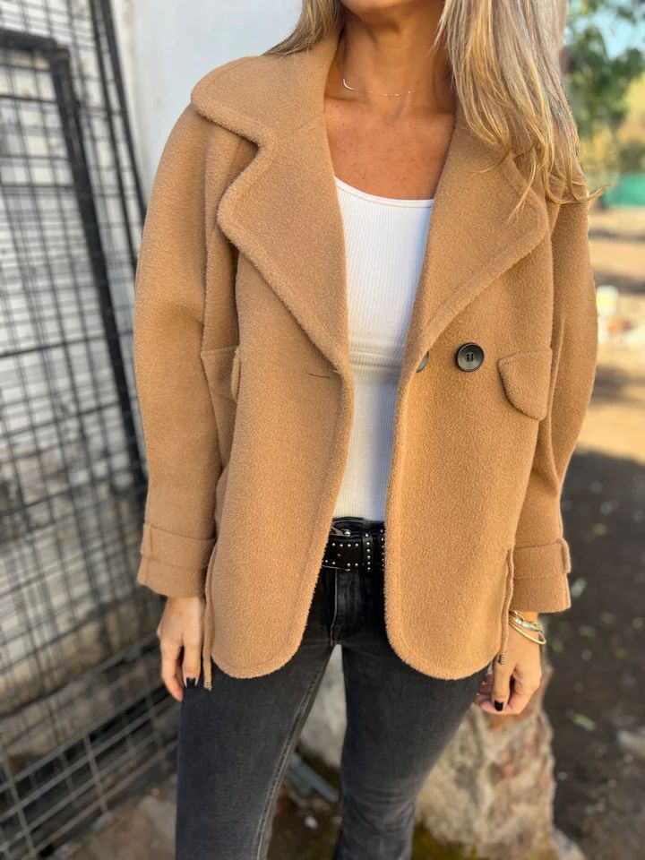 Oversized night jacket for women in soft wool blend with practical pockets Lune London