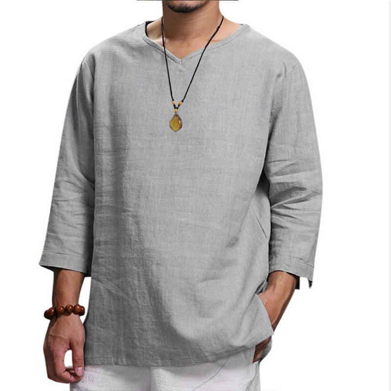 Men's Lightweight Linen Shirt with V-Neck Lune London