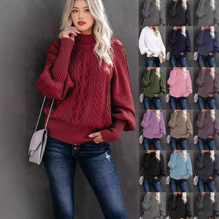 Knitted pullover for women with a high collar and voluminous sleeves Lune London