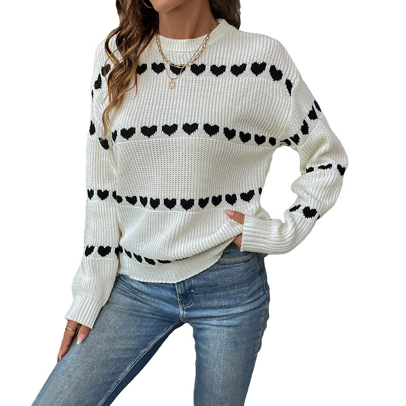 Casual knitted sweater for women with heart pattern Lune London