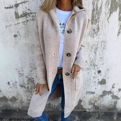 Ladies cardigan with hood and large buttons Lune London