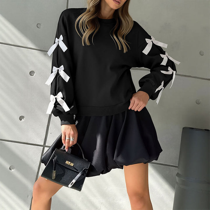 Ladies sweatshirt with ruffle and bow details Lune London