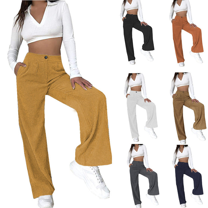 High-waisted wide corduroy pants for women with side pockets Lune London
