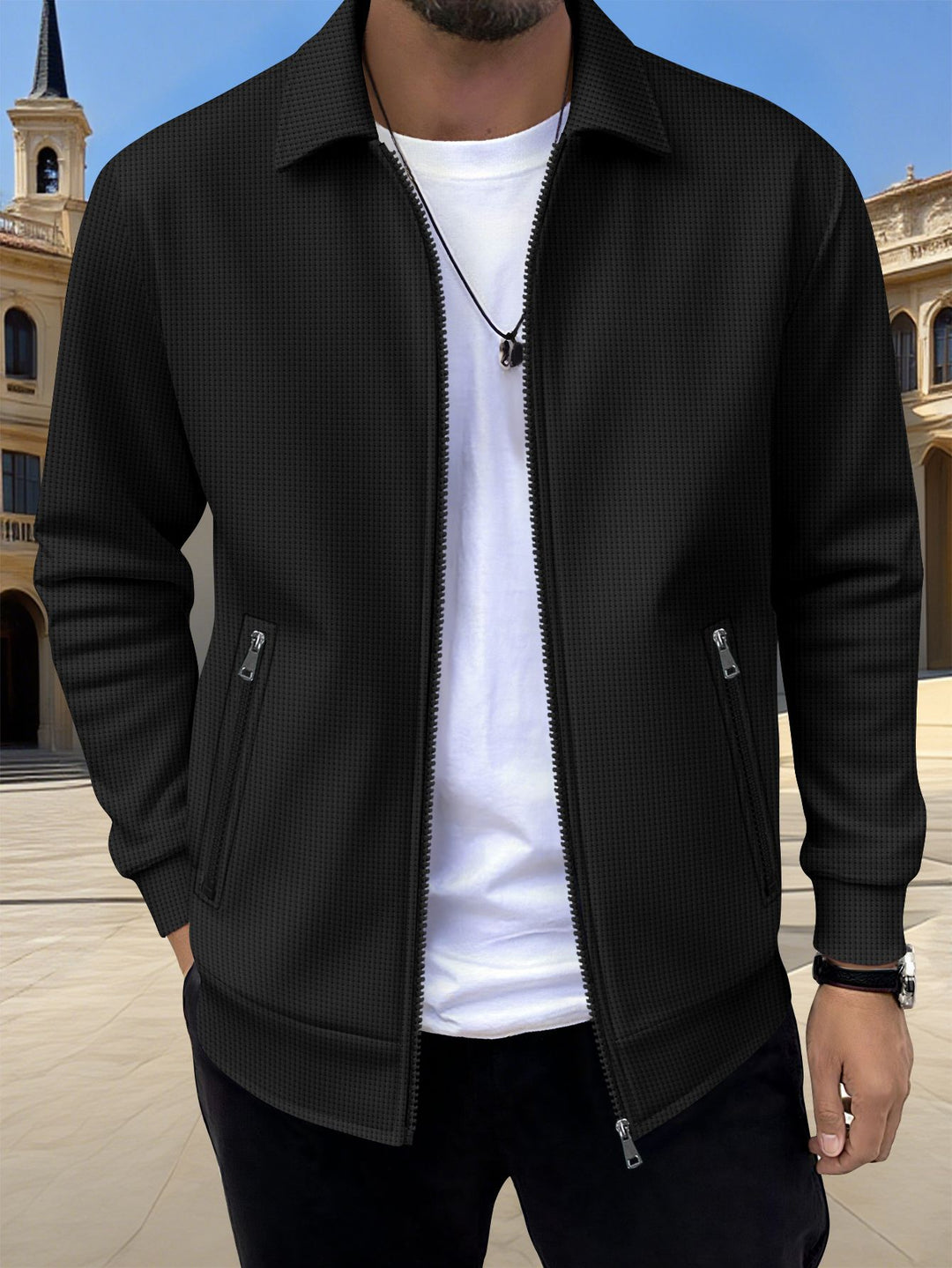 Modern knitted jacket for men with practical zip pockets and trendy design Lune London