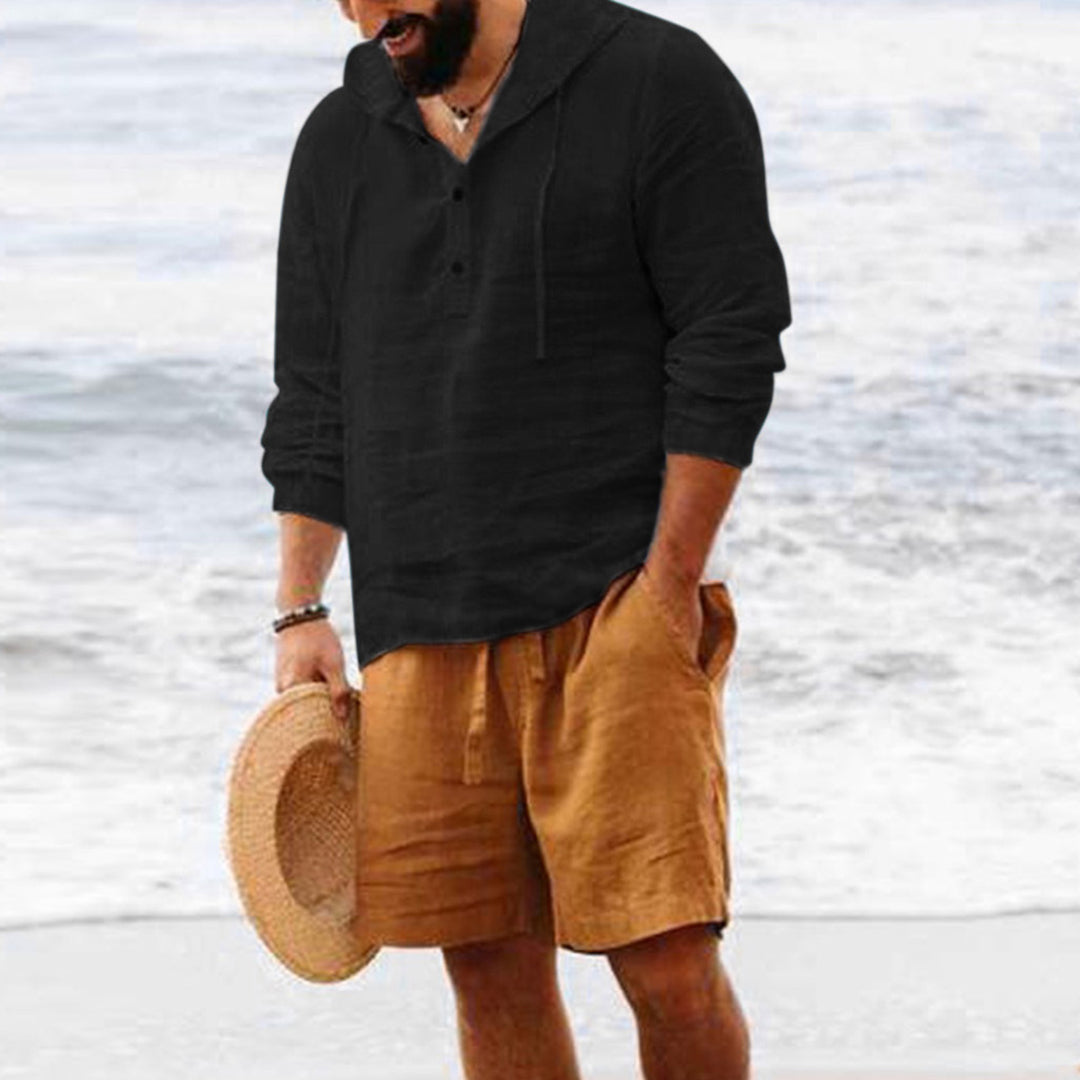 Men's linen hoodie with button placket and relaxed fit Lune London