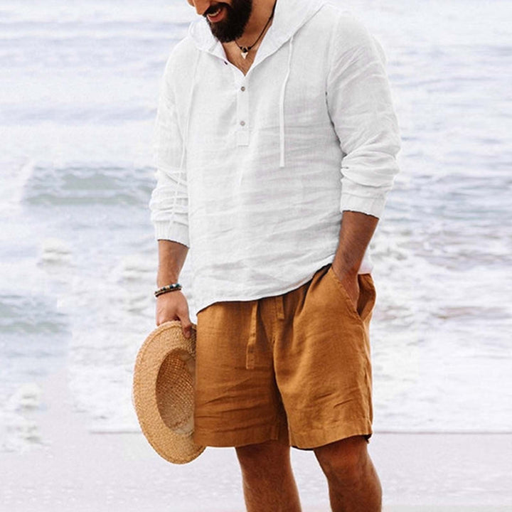 Men's linen hoodie with button placket and relaxed fit Lune London