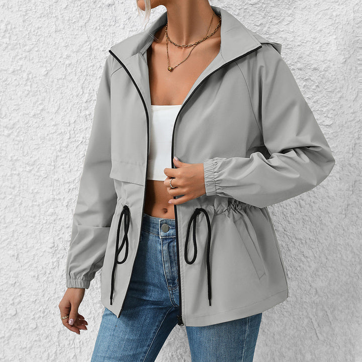 Multifunctional transition jacket for women with adjustable drawstring and elastic sleeve edges Lune London