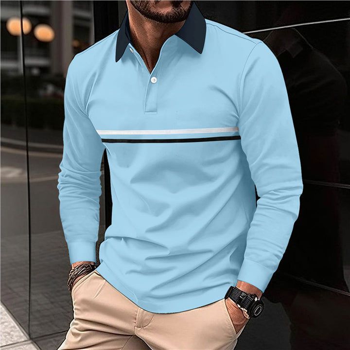 Men's long sleeve polo shirt with modern striped pattern Lune London